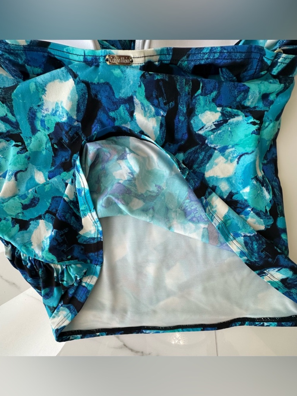 CALVIN KLEIN Tropical Waters Twist-Front Tankini Top, EUC, Sz. XL - Picture 11 of 14